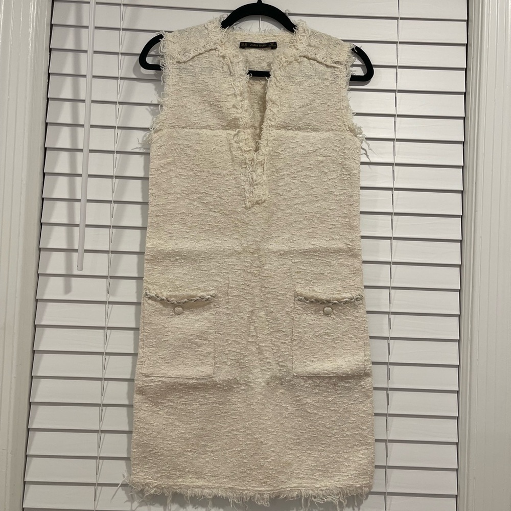ZARA Classic white tweed dress, size XS/S